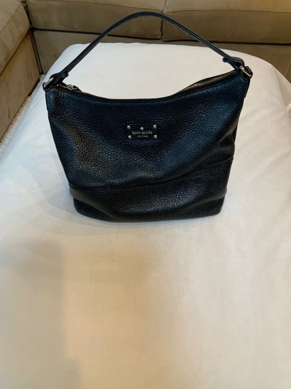 Kate Spade Black leather hobo purse Minimalist Monochrome Cottagecore Coastal - Picture 2 of 9